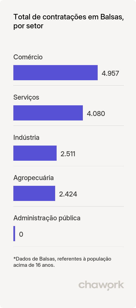 Total de contratações por setor em Balsas, MA