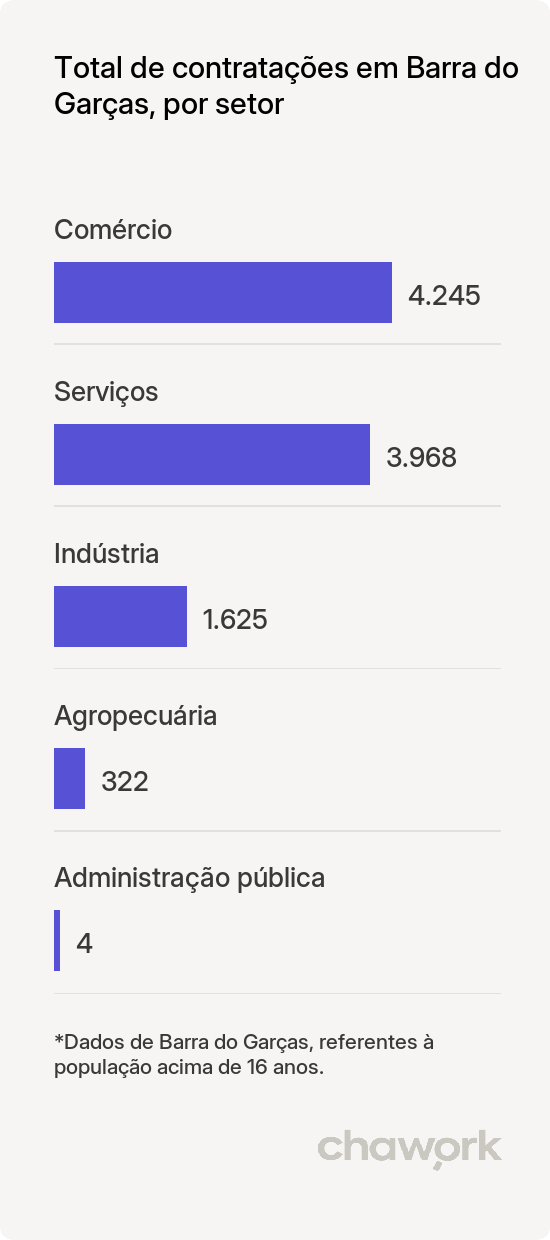Total de contratações por setor em Barra do Garças, MT