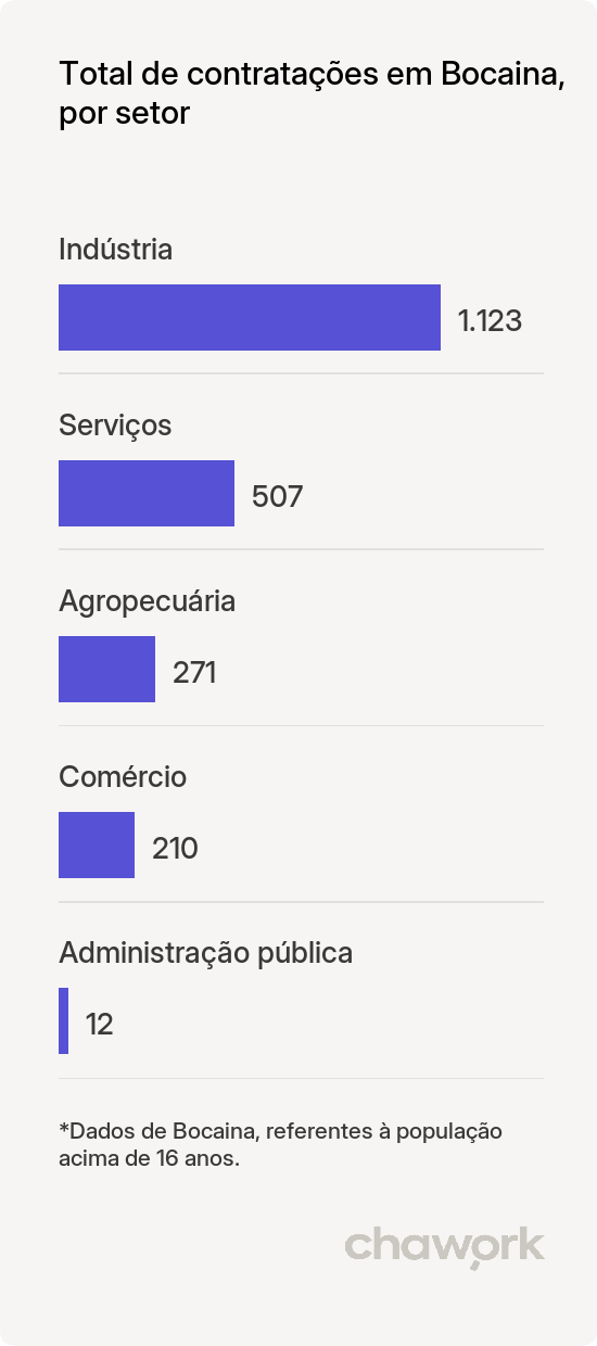 Total de contratações por setor em Bocaina, SP