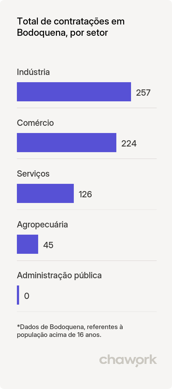 Total de contratações por setor em Bodoquena, MS