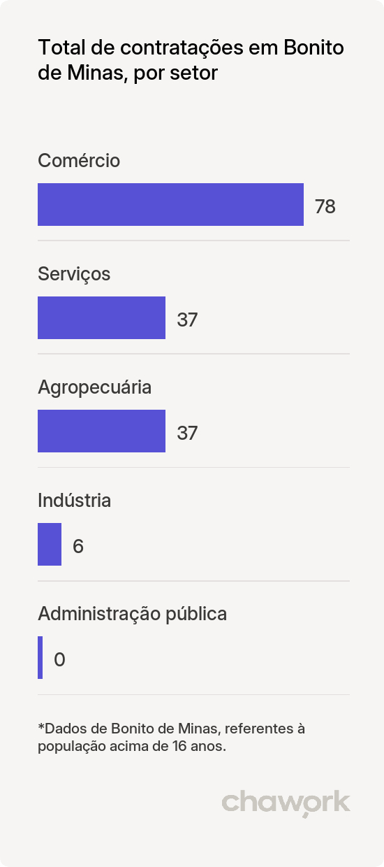 Total de contratações por setor em Bonito de Minas, MG