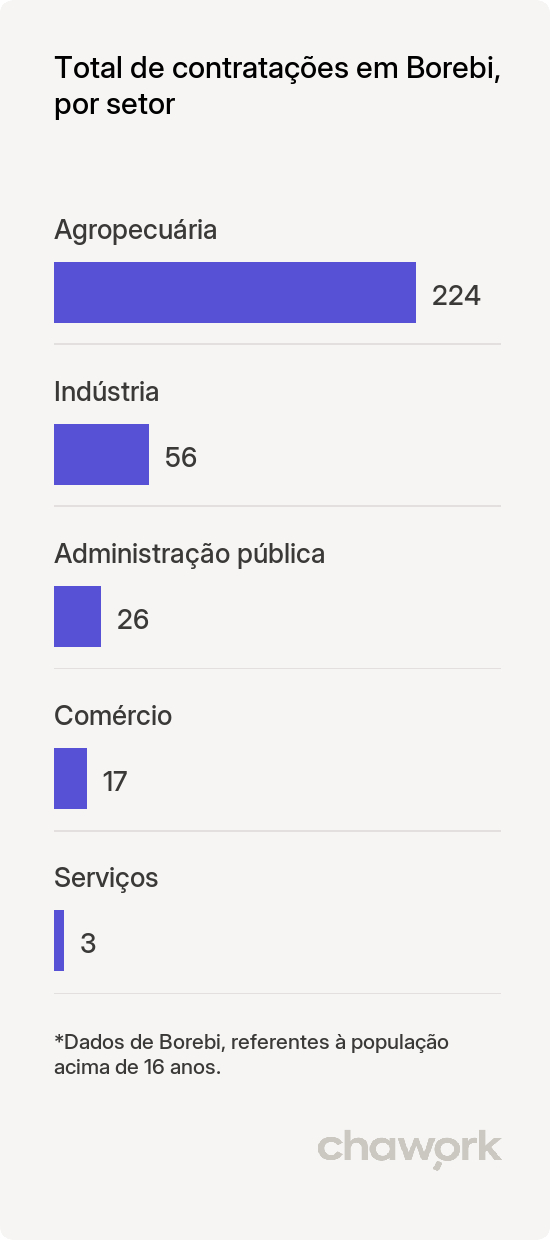 Total de contratações por setor em Borebi, SP
