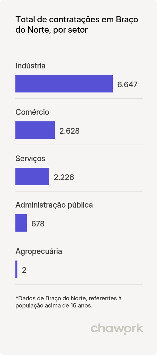 Total de contratações por setor em Braço do Norte, SC