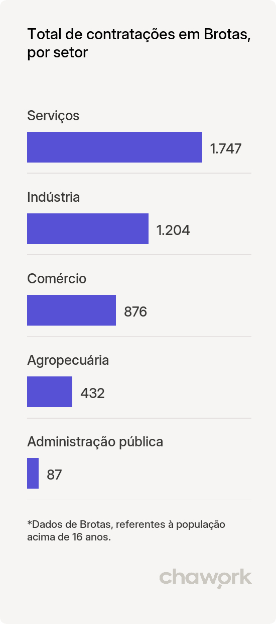 Total de contratações por setor em Brotas, SP