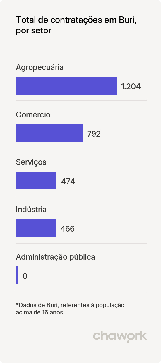 Total de contratações por setor em Buri, SP