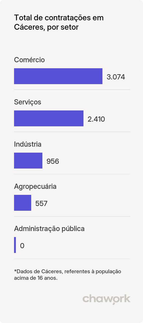 Total de contratações por setor em Cáceres, MT