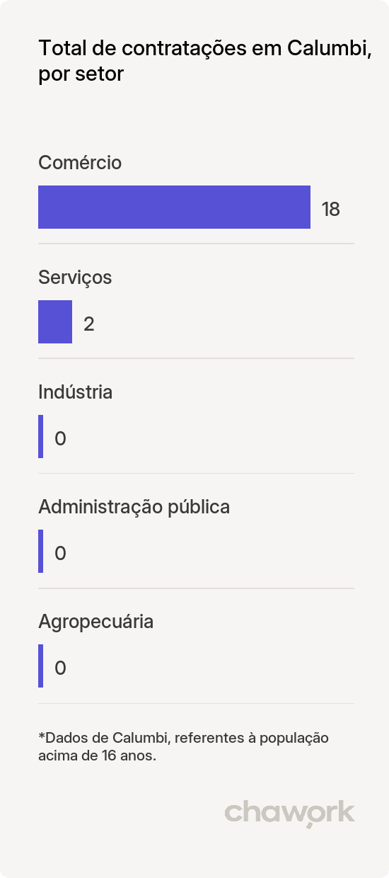 Total de contratações por setor em Calumbi, PE