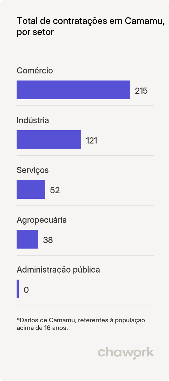 Total de contratações por setor em Camamu, BA
