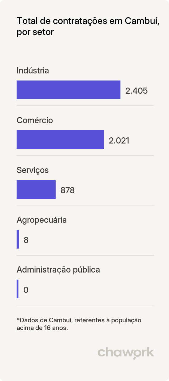 Total de contratações por setor em Cambuí, MG