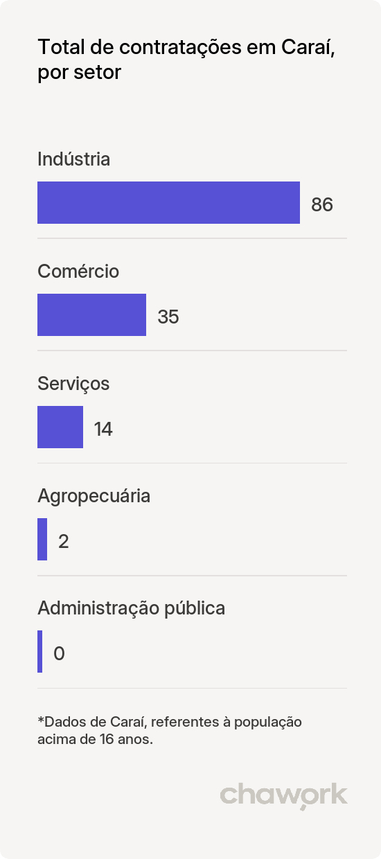 Total de contratações por setor em Caraí, MG