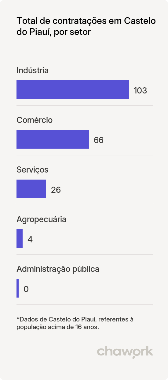 Total de contratações por setor em Castelo do Piauí, PI