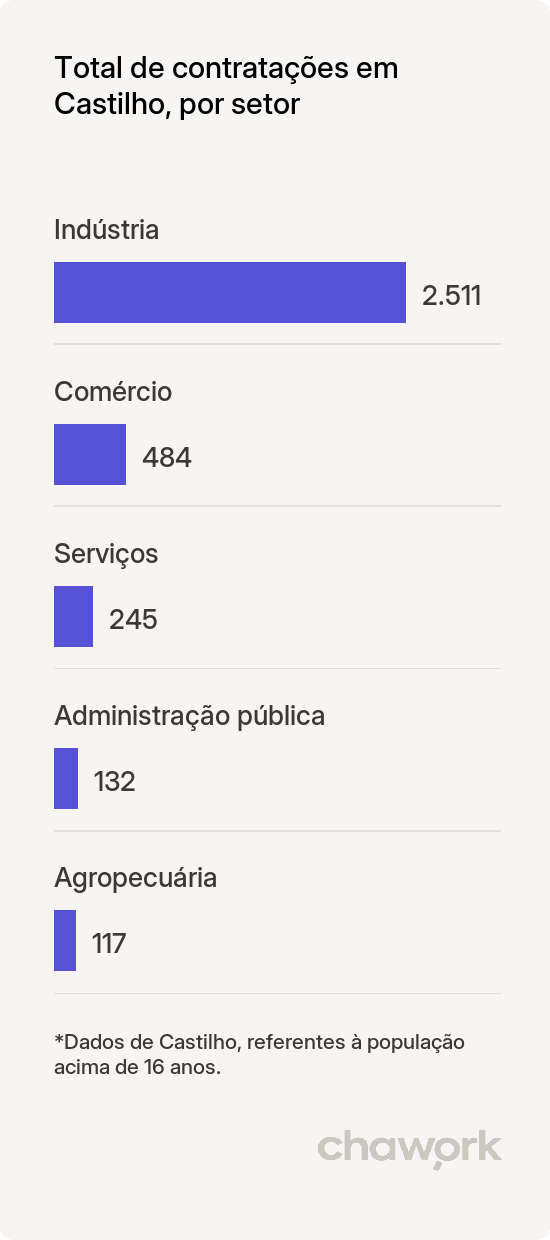 Total de contratações por setor em Castilho, SP