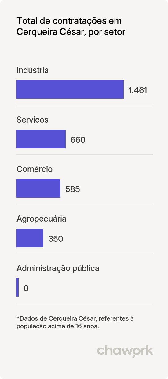 Total de contratações por setor em Cerqueira César, SP