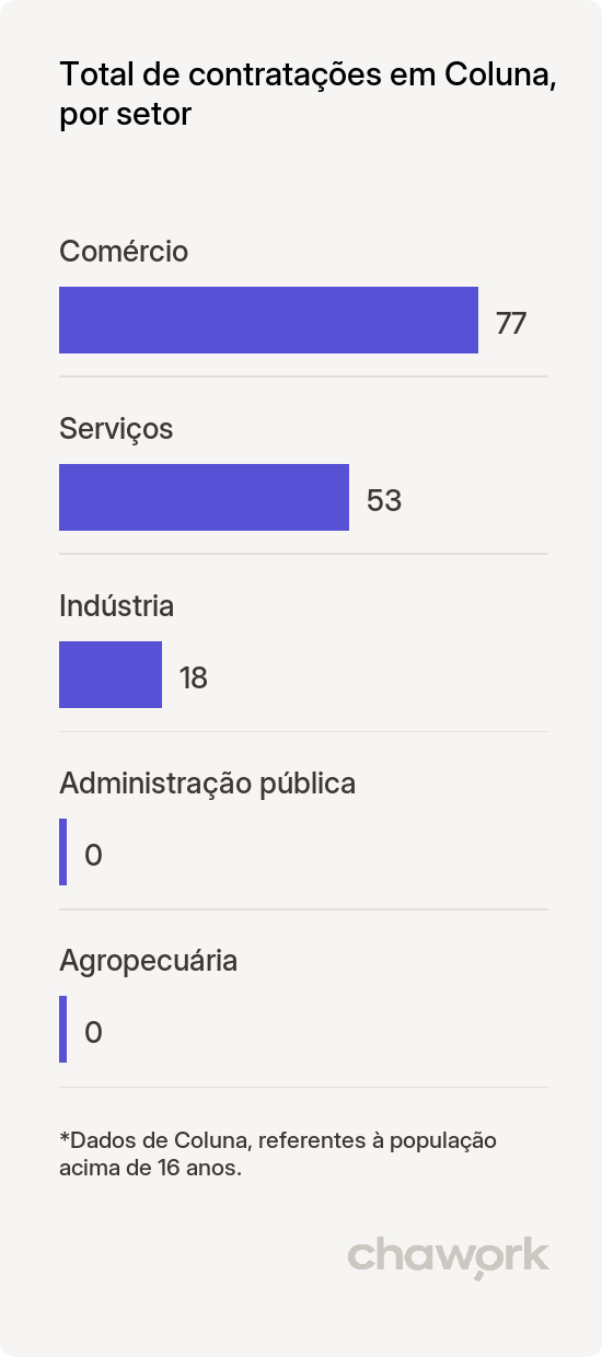 Total de contratações por setor em Coluna, MG
