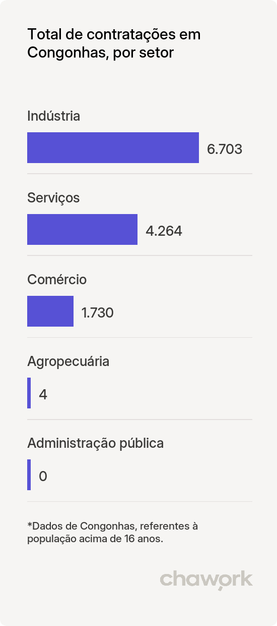 Total de contratações por setor em Congonhas, MG