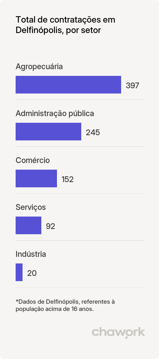 Total de contratações por setor em Delfinópolis, MG