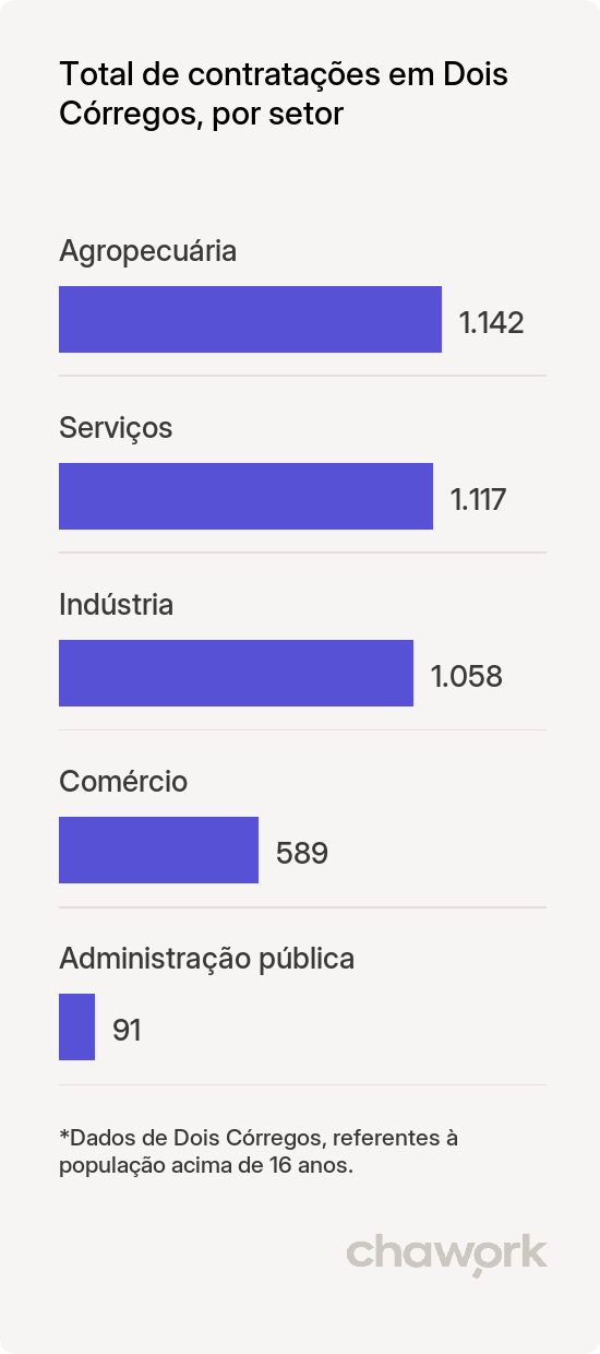 Total de contratações por setor em Dois Córregos, SP