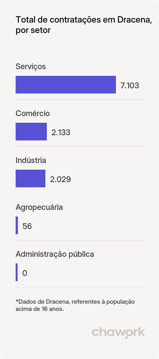 Total de contratações por setor em Dracena, SP