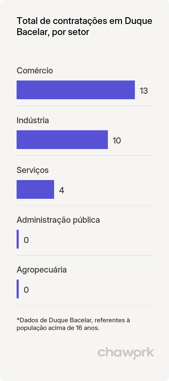 Total de contratações por setor em Duque Bacelar, MA
