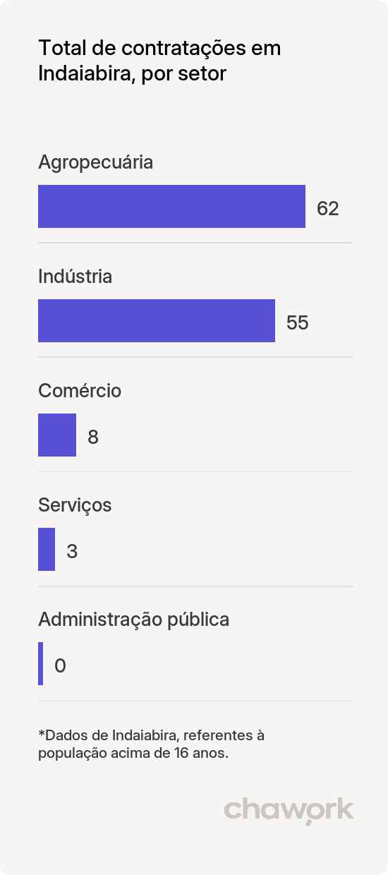 Total de contratações por setor em Indaiabira, MG