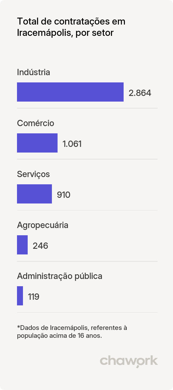 Total de contratações por setor em Iracemápolis, SP