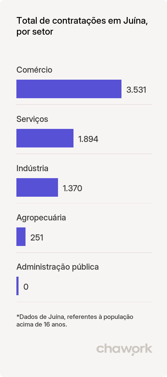 Total de contratações por setor em Juína, MT