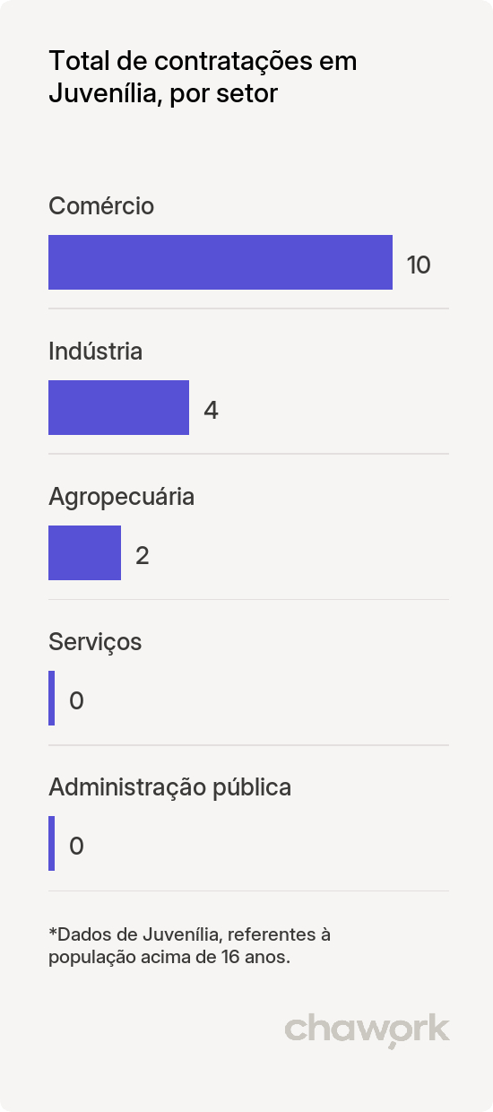 Total de contratações por setor em Juvenília, MG