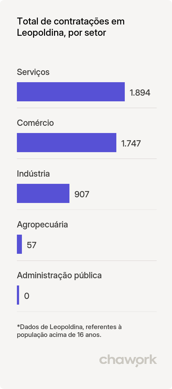 Total de contratações por setor em Leopoldina, MG