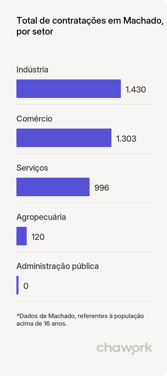 Total de contratações por setor em Machado, MG