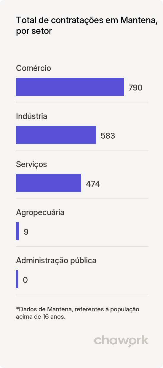 Total de contratações por setor em Mantena, MG