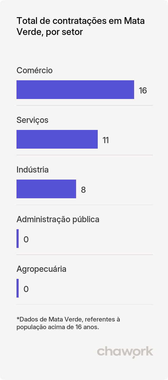 Total de contratações por setor em Mata Verde, MG