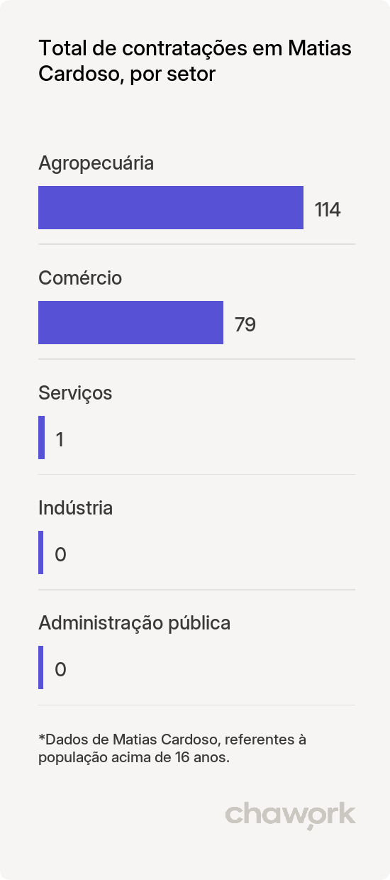 Total de contratações por setor em Matias Cardoso, MG