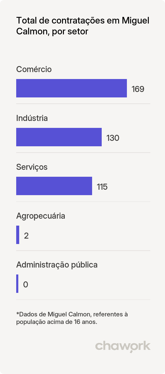 Total de contratações por setor em Miguel Calmon, BA
