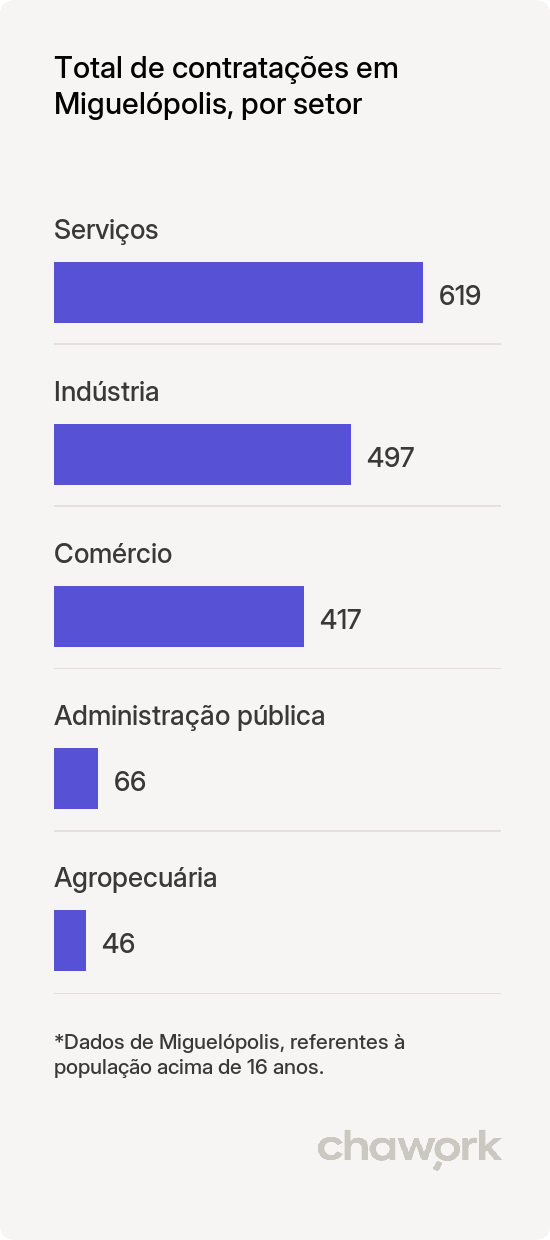 Total de contratações por setor em Miguelópolis, SP