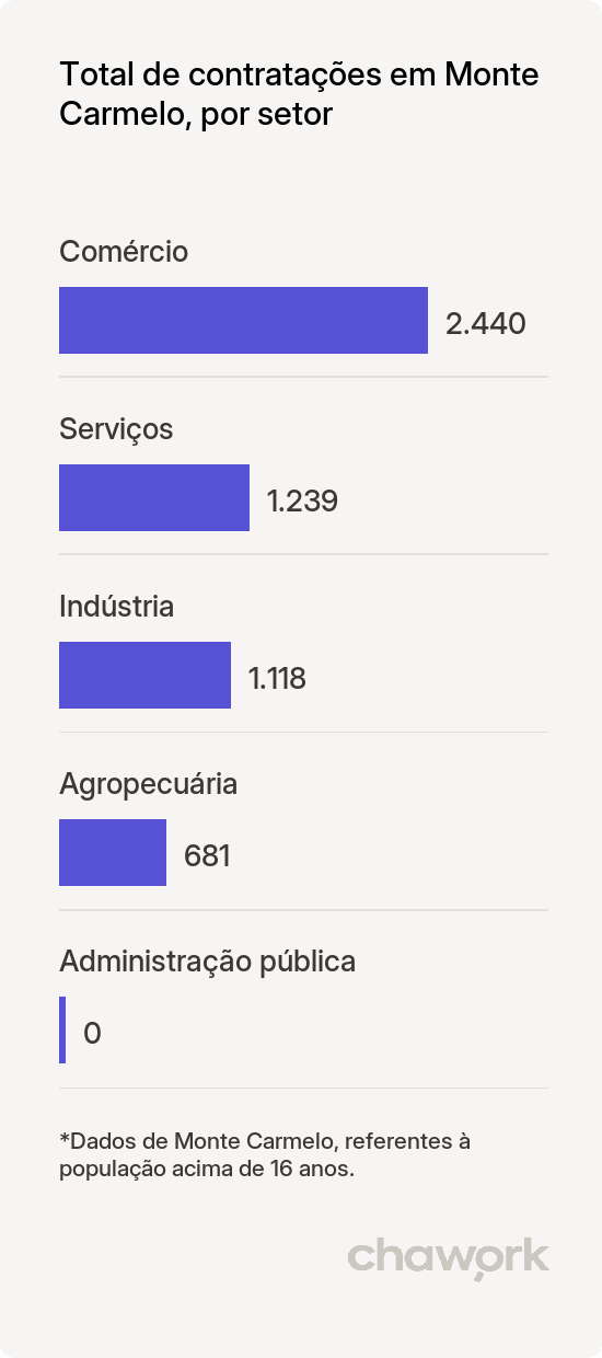 Total de contratações por setor em Monte Carmelo, MG