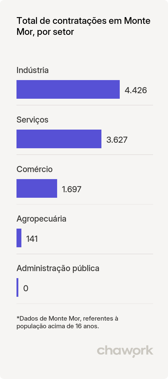 Total de contratações por setor em Monte Mor, SP