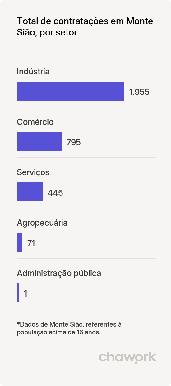 Total de contratações por setor em Monte Sião, MG