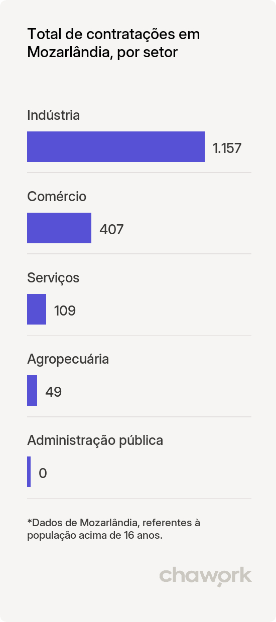 Total de contratações por setor em Mozarlândia, GO