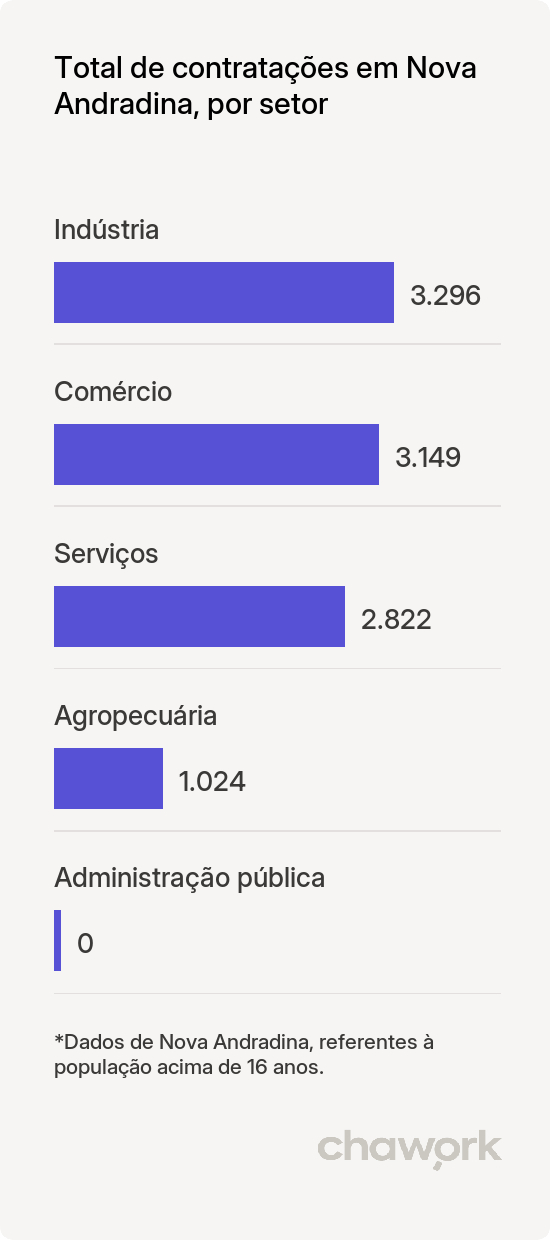 Total de contratações por setor em Nova Andradina, MS