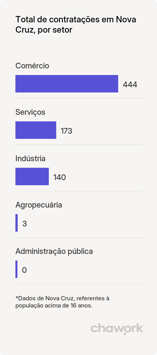 Total de contratações por setor em Nova Cruz, RN