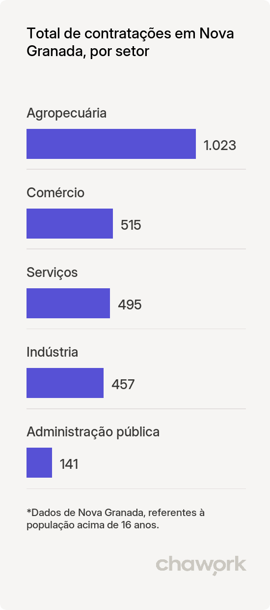 Total de contratações por setor em Nova Granada, SP