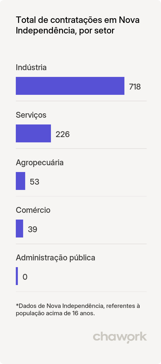 Total de contratações por setor em Nova Independência, SP