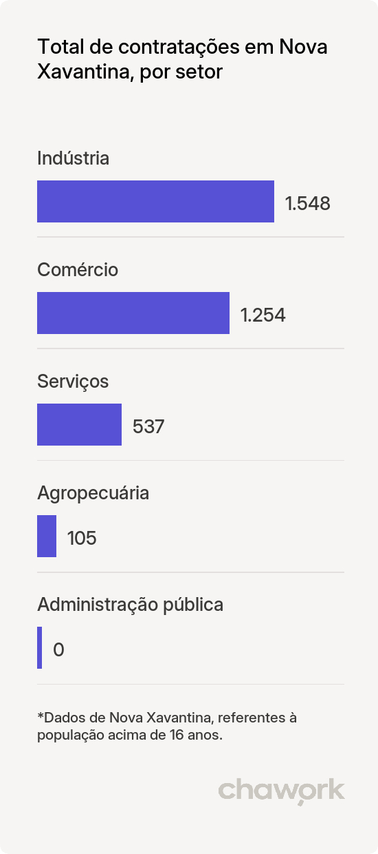 Total de contratações por setor em Nova Xavantina, MT