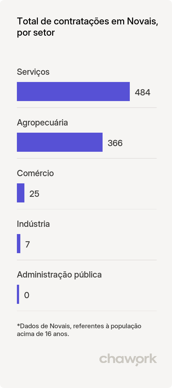 Total de contratações por setor em Novais, SP