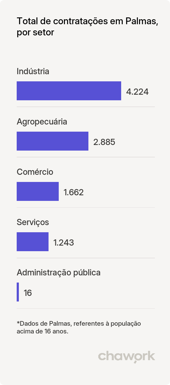 Total de contratações por setor em Palmas, TO