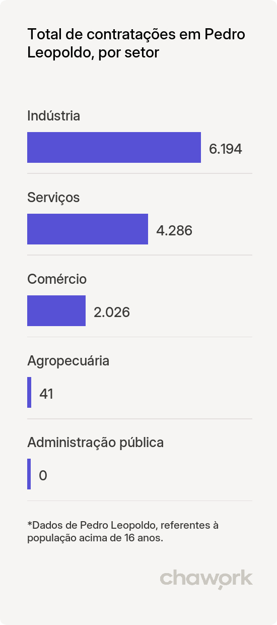 Total de contratações por setor em Pedro Leopoldo, MG