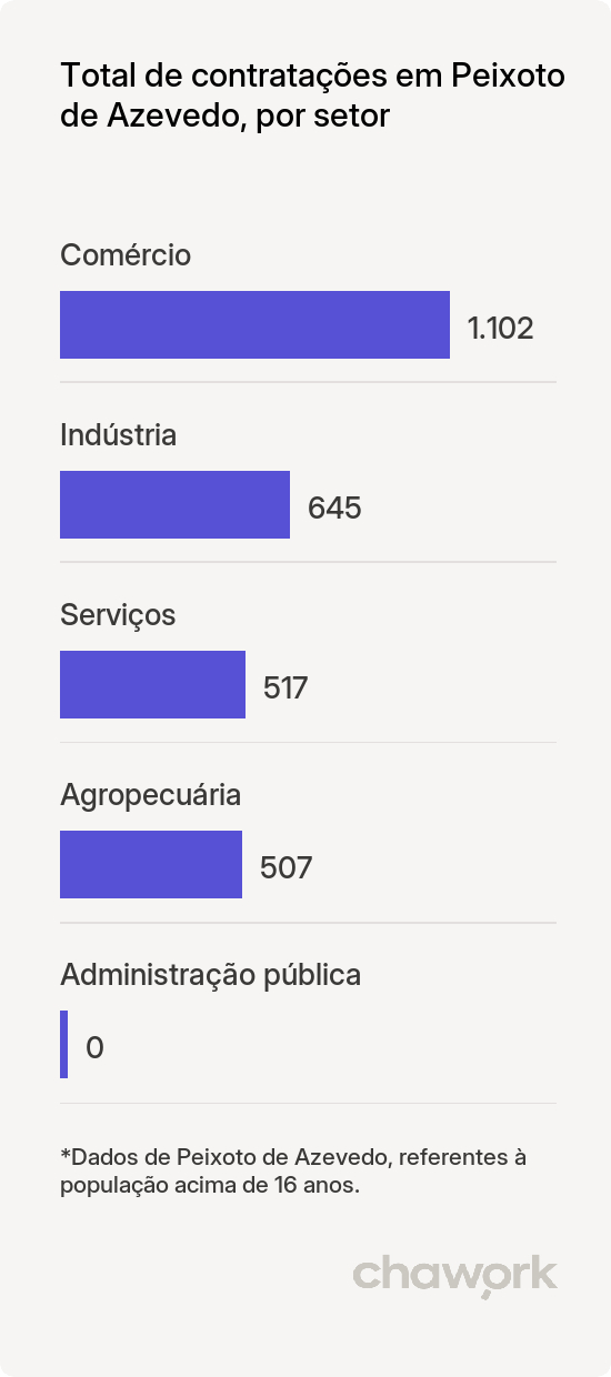 Total de contratações por setor em Peixoto de Azevedo, MT