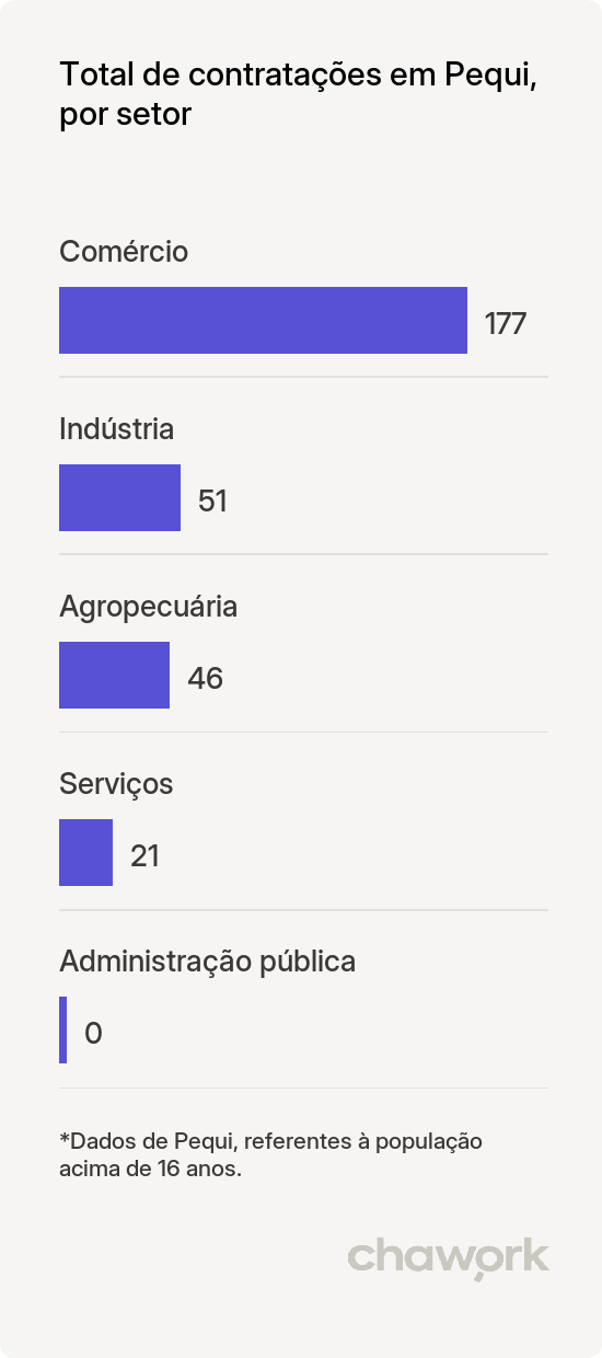 Total de contratações por setor em Pequi, MG