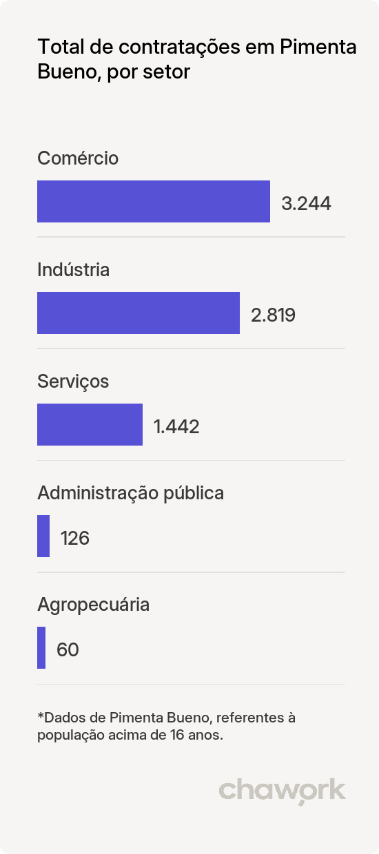 Total de contratações por setor em Pimenta Bueno, RO