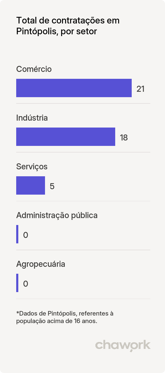 Total de contratações por setor em Pintópolis, MG